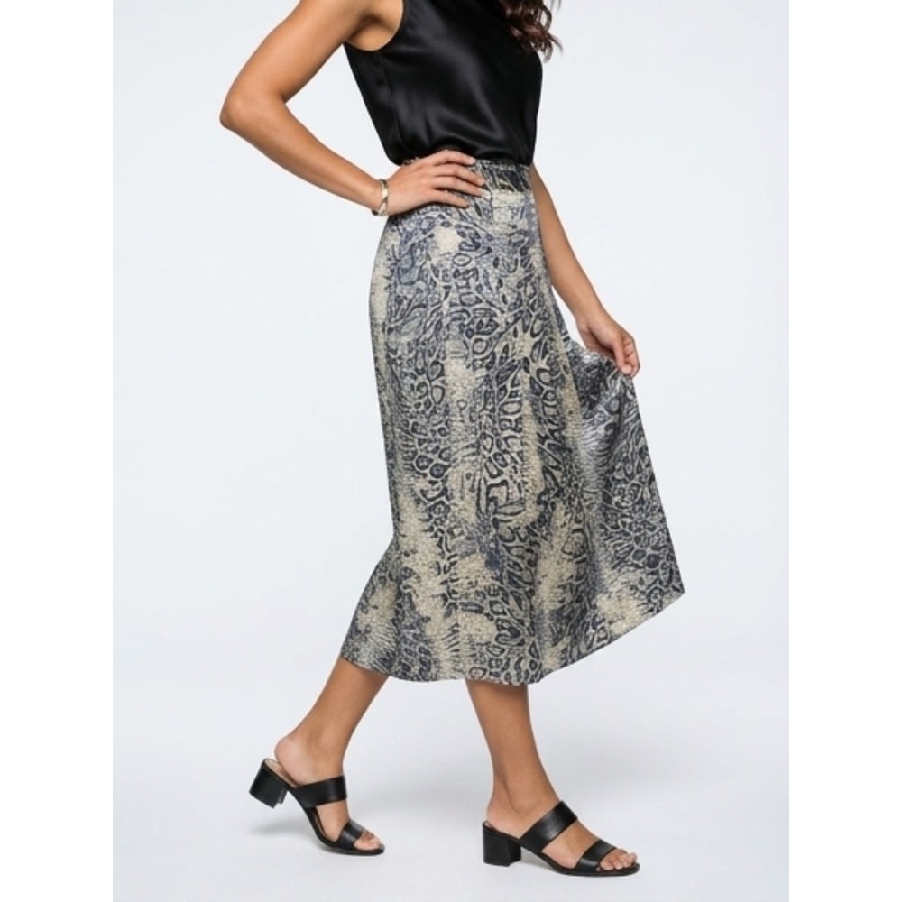 Zara Blue Snakeskin Print Metallic Midi Skirt High Waisted Animal Print Size M